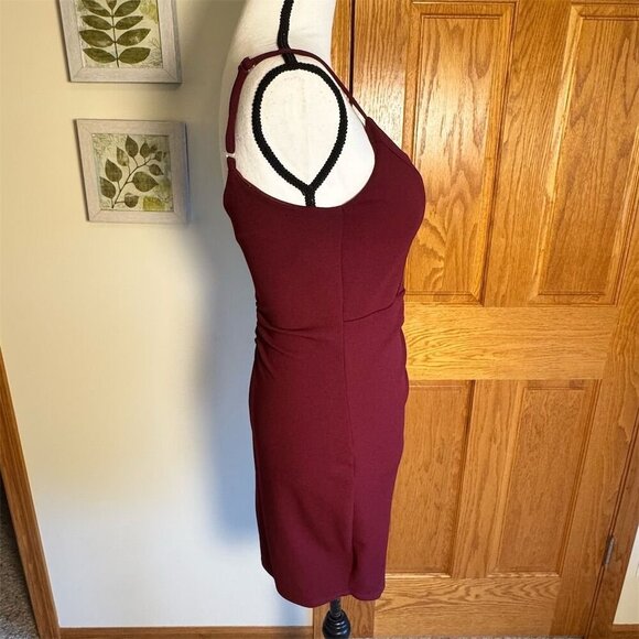 Emerald Sundae Women's M Red Spaghetti Strap Bodycon Dress V-Neck Asymmetric - Picture 6 of 9